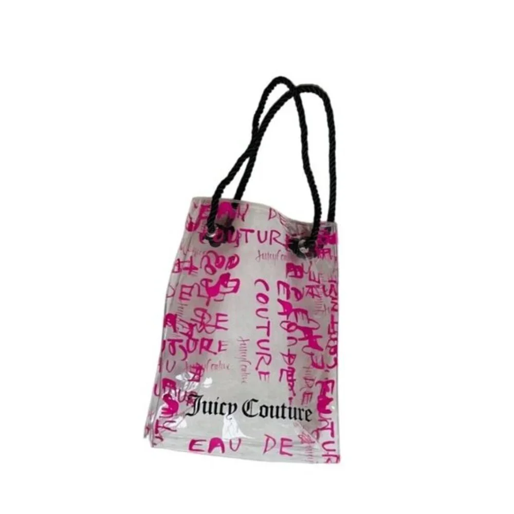 Juicy Couture Clear Tote Bag Pink Print All Over See Through Travel Vacation‎